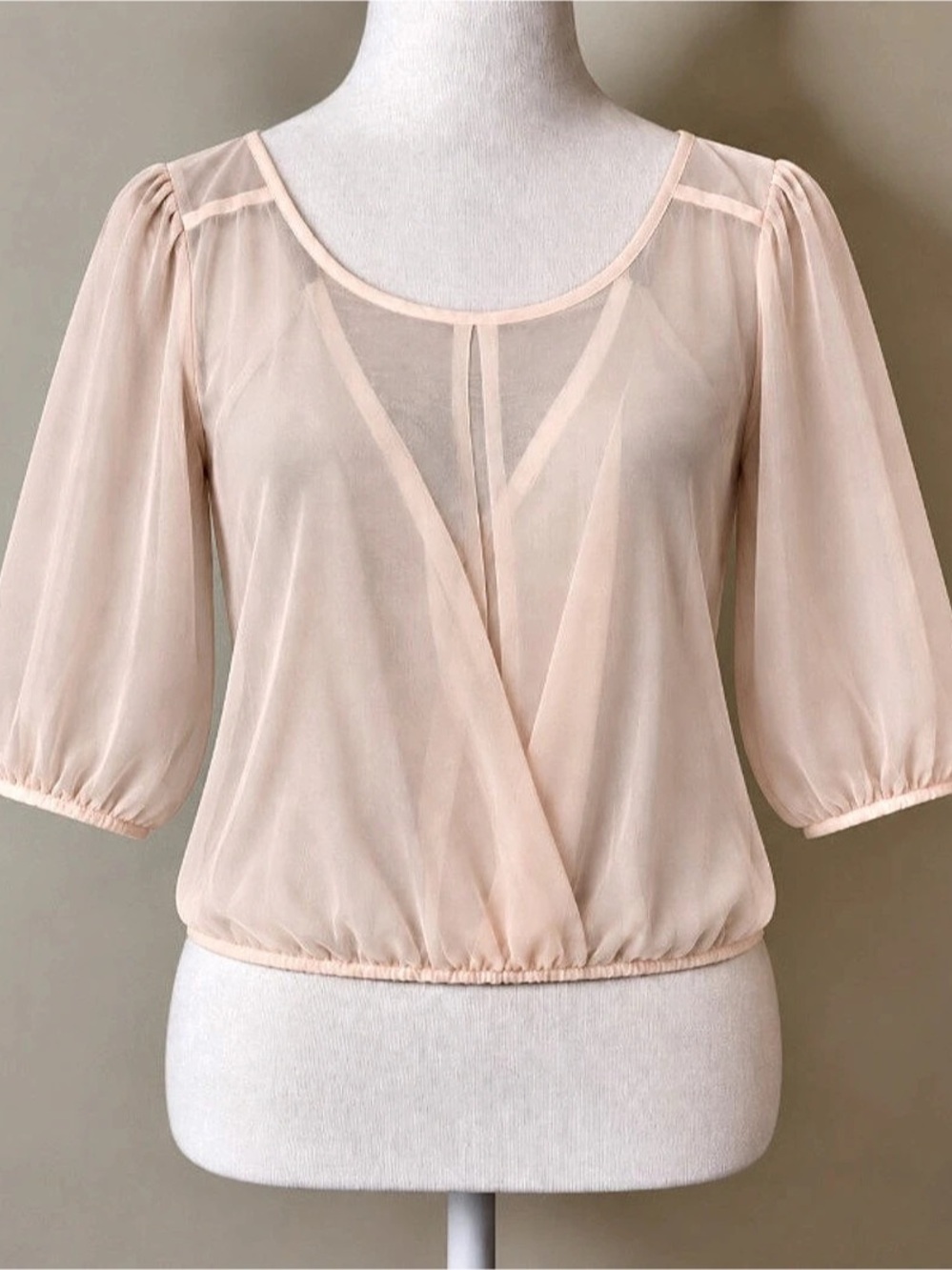 BCX Sheer Blouse Beaded Chain Open Back Draped Top Pink Medium